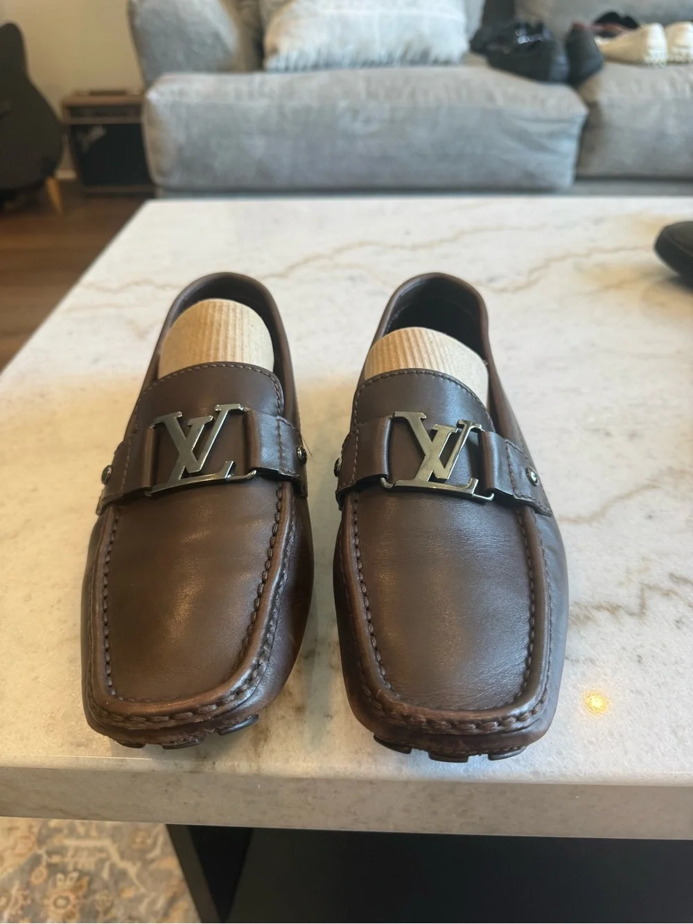 Louis Vuitton Brown Leather LV Buckle Slip-On Loafers